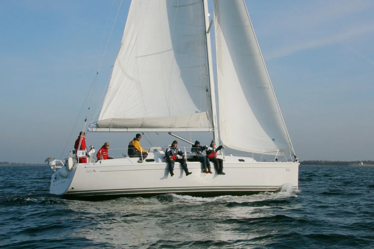 Exterior view of Ronja, a Hanse 370 sailboat at Barth, Germany