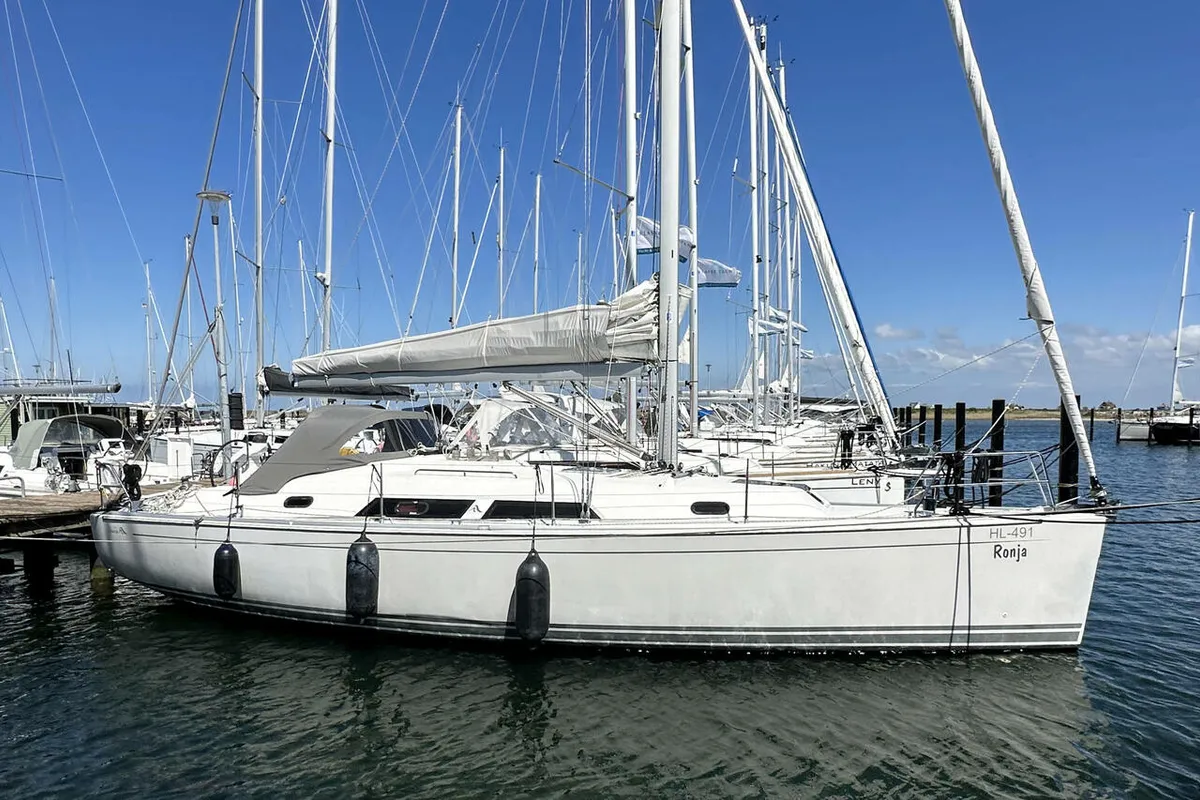 Exterior view of Ronja, a Hanse 370 sailboat at Barth, Germany