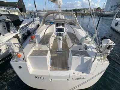 Cockpit of Ronja, a Hanse 370 sailboat at Barth, Germany