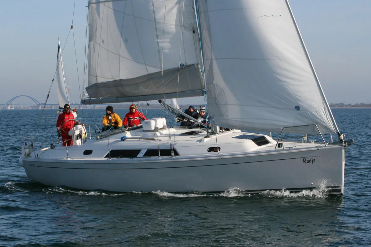 Exterior view of Ronja, a Hanse 370 sailboat at Barth, Germany