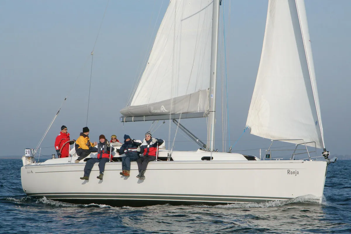 Exterior view of Ronja, a Hanse 370 sailboat at Barth, Germany