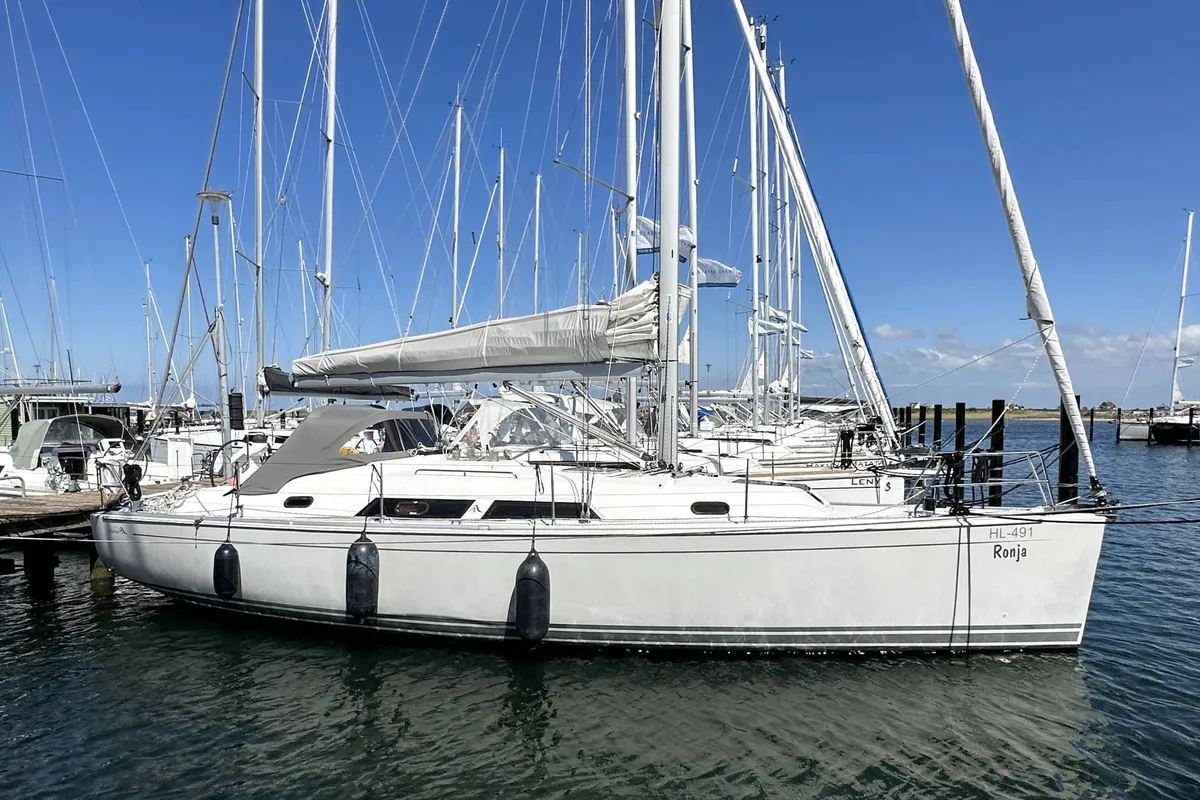 Salon of Ronja, a Hanse 370 sailboat at Barth, Germany