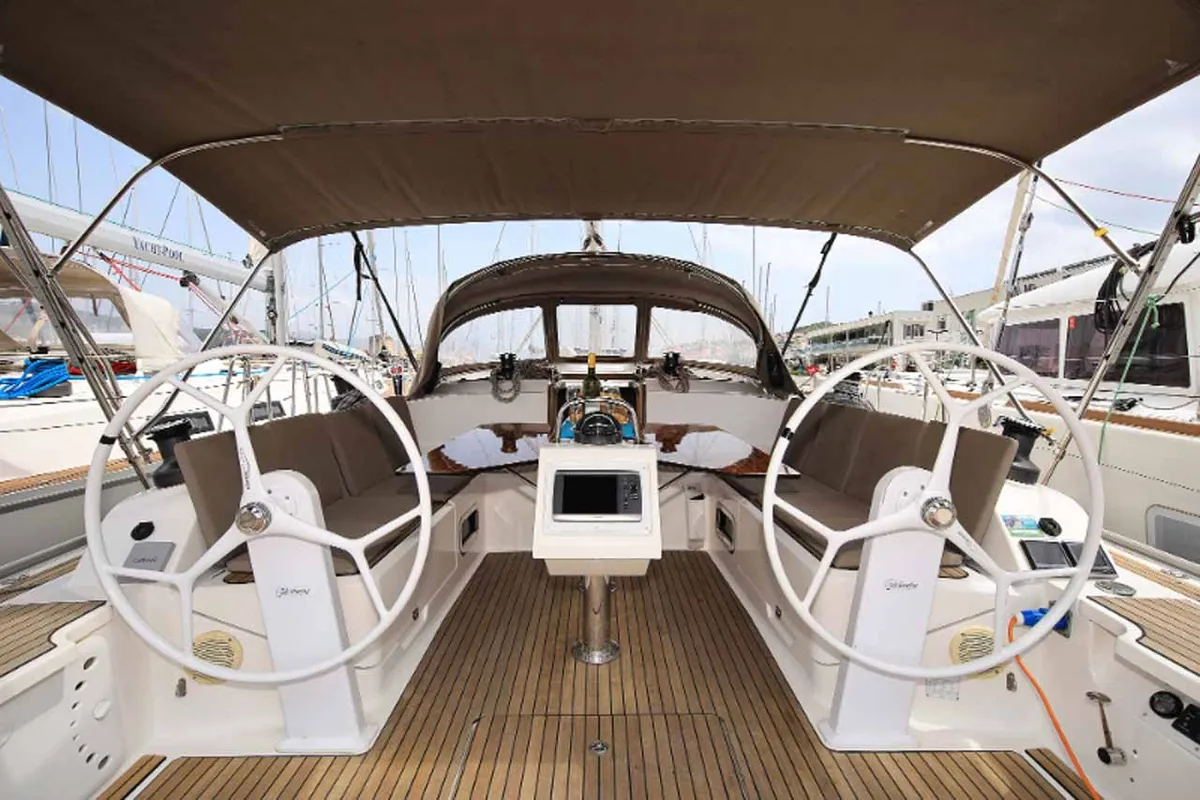 Cockpit of Attalya 2, a Bavaria Cruiser 46 sailboat at Murter, Croatia