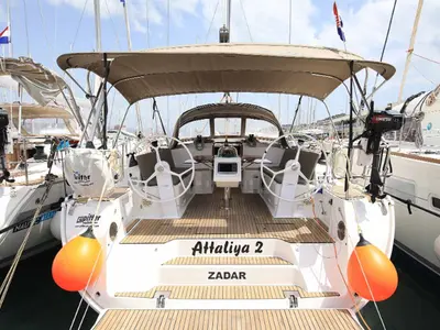 Cockpit of Attalya 2, a Bavaria Cruiser 46 sailboat at Murter, Croatia