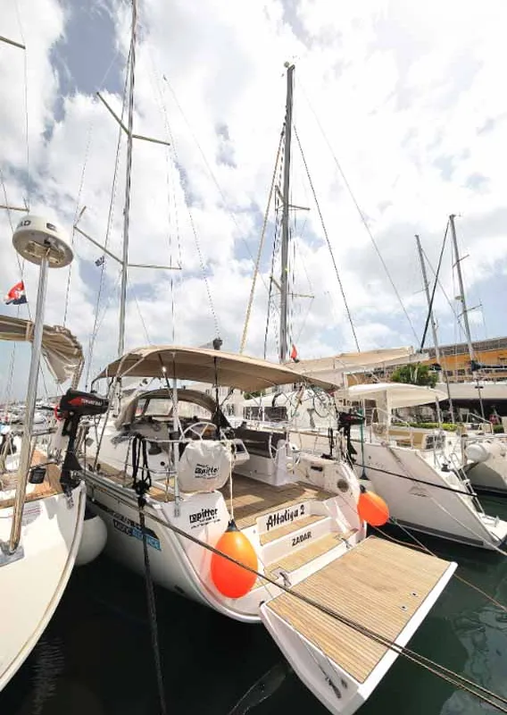 Exterior view of Attalya 2, a Bavaria Cruiser 46 sailboat at Murter, Croatia