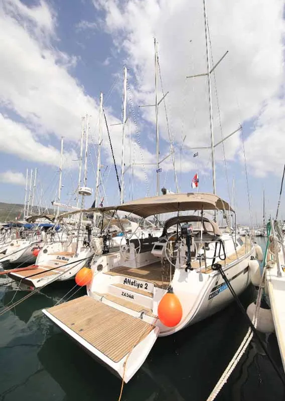 Exterior view of Attalya 2, a Bavaria Cruiser 46 sailboat at Murter, Croatia