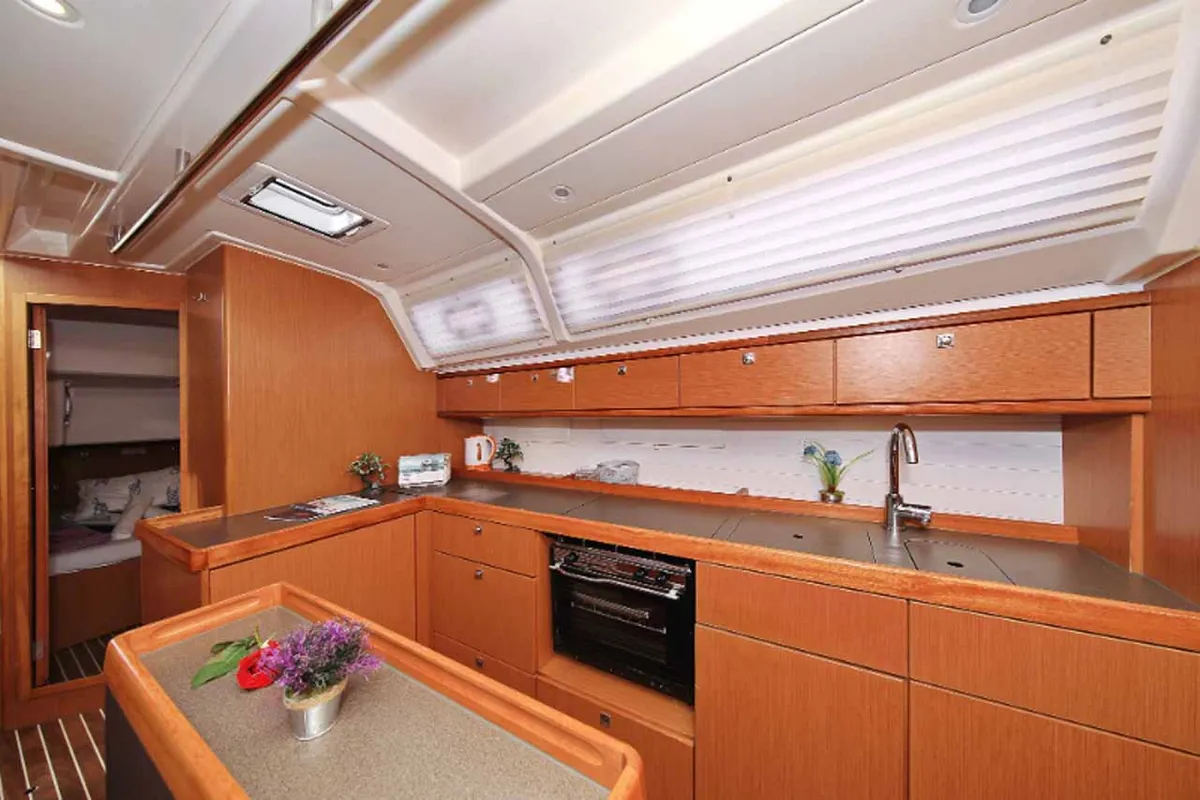 Galley of Attalya 2, a Bavaria Cruiser 46 sailboat at Murter, Croatia