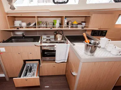 Galley of Rose Royce, a Beneteau Oceanis 41.1 sailboat at Municipal Unit of Lefkada, Greece