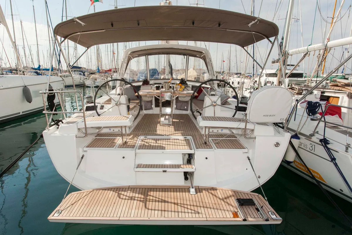 Deck of Rose Royce, a Beneteau Oceanis 41.1 sailboat at Municipal Unit of Lefkada, Greece