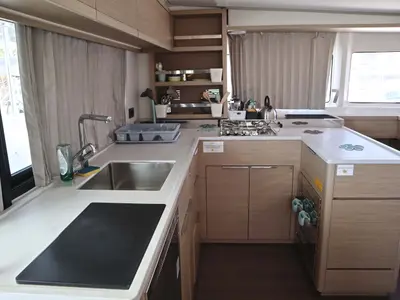 Galley of Krista, a Lagoon 46 catamaran at Athens, Greece