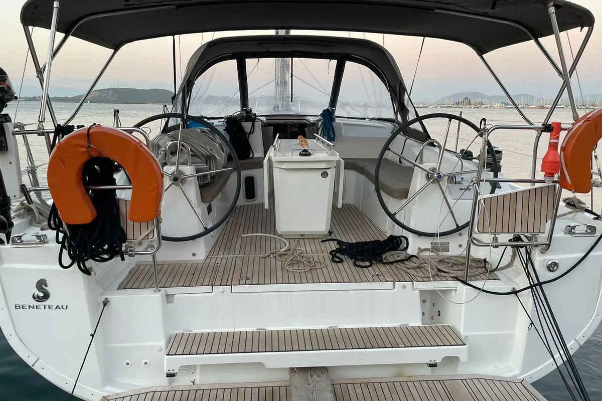 Cockpit of Aurora, a Beneteau Oceanis 40.1 sailboat at Rhodes, Greece