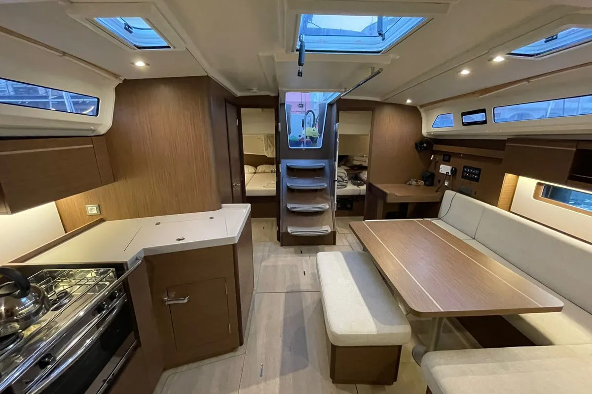 Salon of Aurora, a Beneteau Oceanis 40.1 sailboat at Rhodes, Greece
