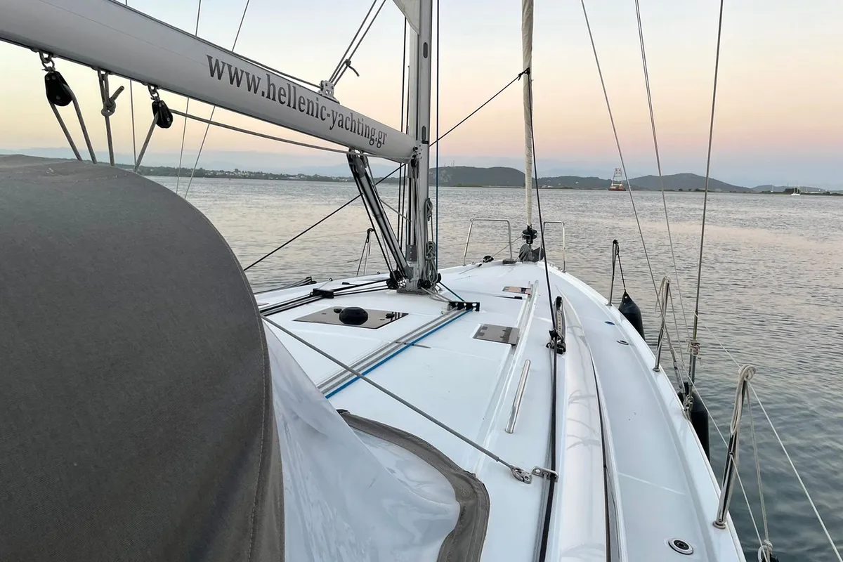 Exterior view of Aurora, a Beneteau Oceanis 40.1 sailboat at Rhodes, Greece