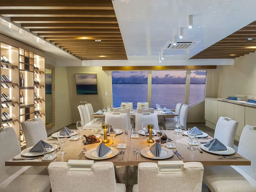 Salon of Endemic, a Gulet Power Catamaran catamaran at Baltra, Ecuador