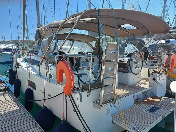 Evelina, a Jeanneau Sun Odyssey 410 sailboat at Lavrion, Greece