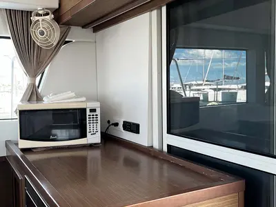 Galley of Indie Vortex , a Lagoon 40 catamaran at Central Abaco, Bahamas