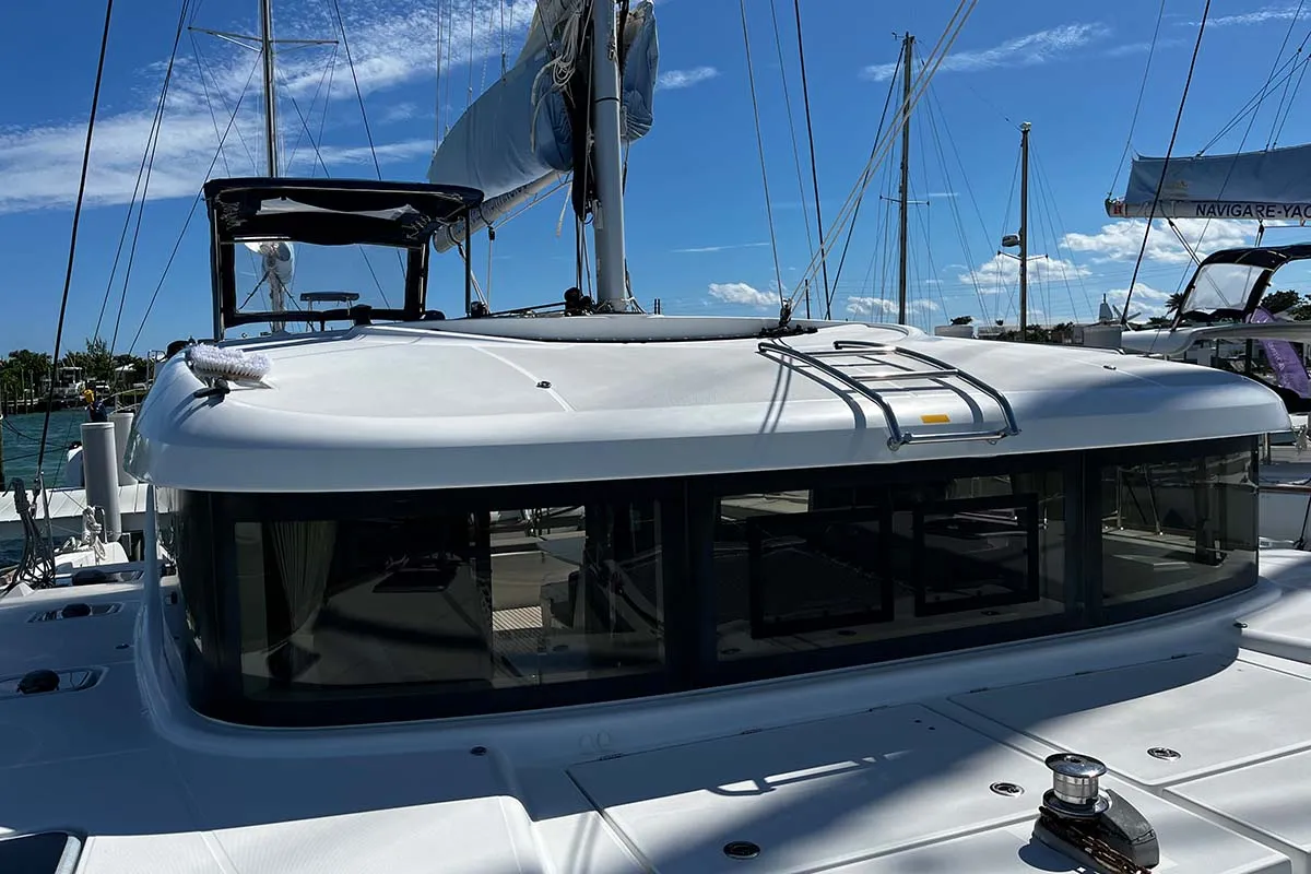 Deck of Indie Vortex , a Lagoon 40 catamaran at Central Abaco, Bahamas