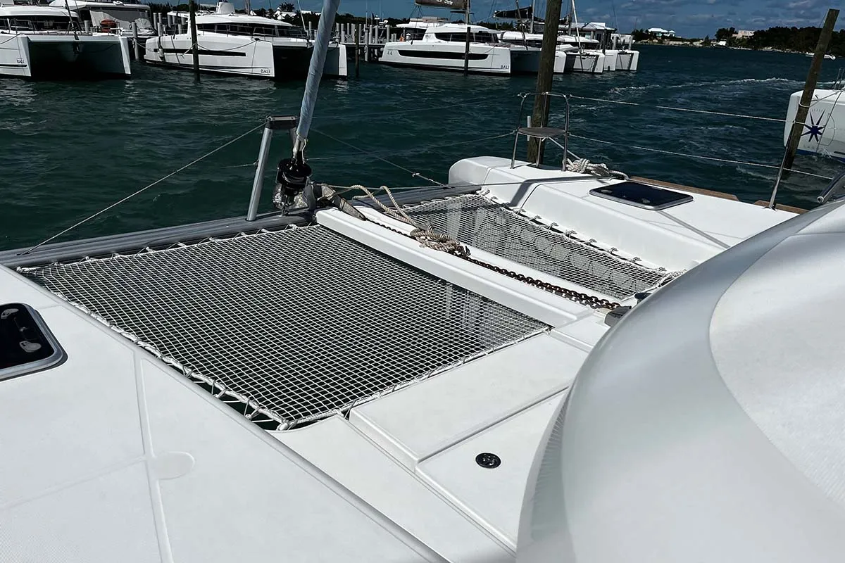 Deck of Indie Vortex , a Lagoon 40 catamaran at Central Abaco, Bahamas