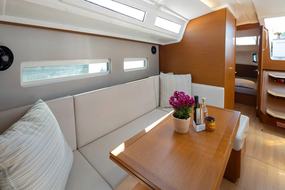 Salon of Elektra, a Jeanneau Sun Odyssey 410 sailboat at Municipal Unit of Lefkada, Greece