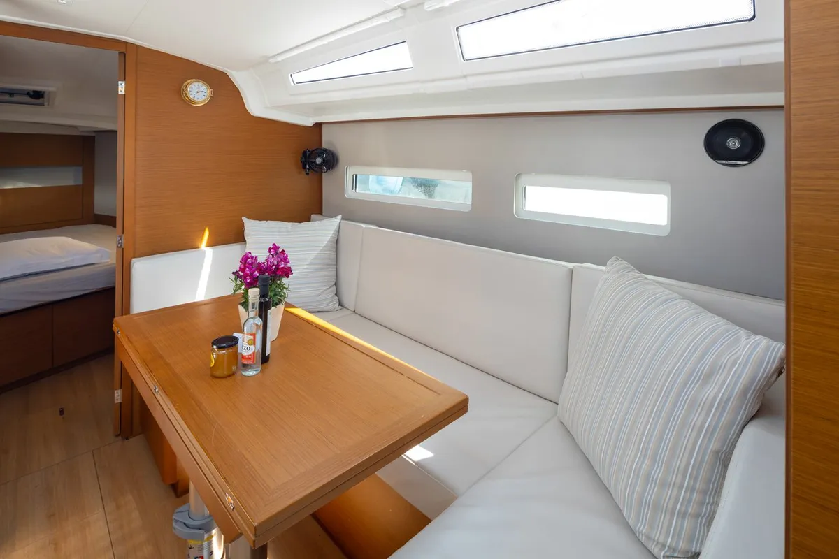 Salon of Elektra, a Jeanneau Sun Odyssey 410 sailboat at Municipal Unit of Lefkada, Greece