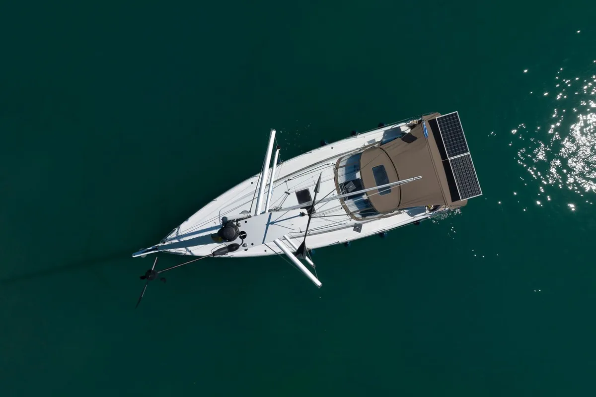 Exterior view of Elektra, a Jeanneau Sun Odyssey 410 sailboat at Municipal Unit of Lefkada, Greece