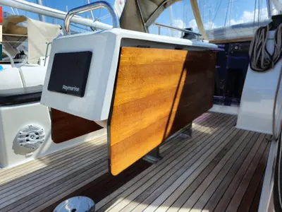 Deck of Dufour 430 GL, a sailboat at Kaštela, Croatia