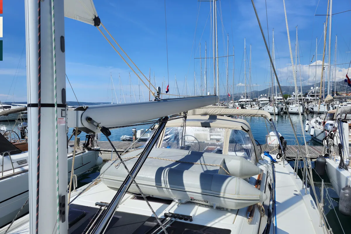 Deck of Dufour 430 GL, a sailboat at Kaštela, Croatia