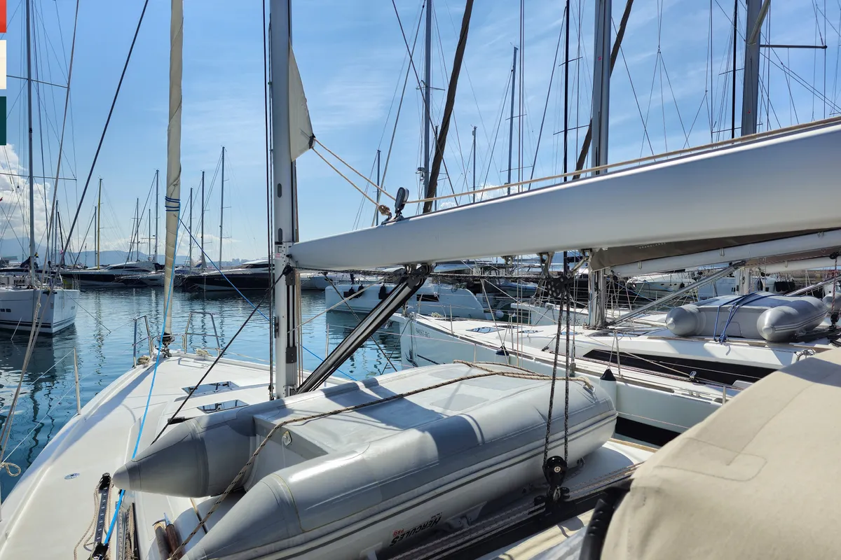 Deck of Dufour 430 GL, a sailboat at Kaštela, Croatia