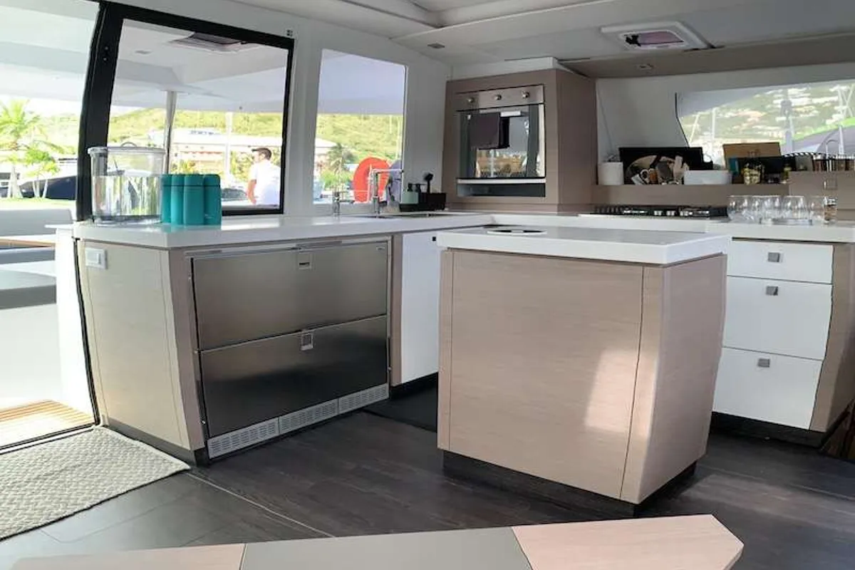 Galley of Champs-Elysees, a Fountaine Pajot Saona 47 catamaran at Road Town, British Virgin Islands