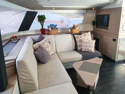 Salon of Champs-Elysees, a Fountaine Pajot Saona 47 catamaran at Road Town, British Virgin Islands