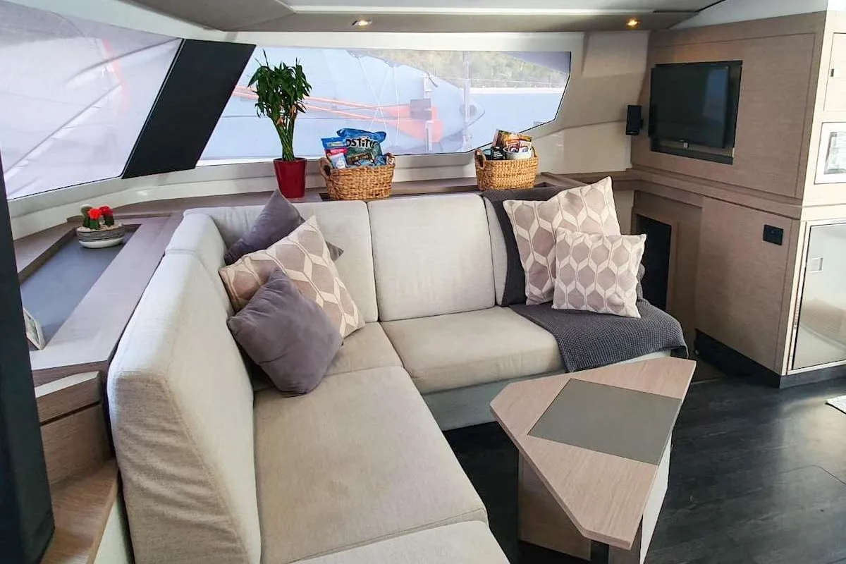 Salon of Champs-Elysees, a Fountaine Pajot Saona 47 catamaran at Road Town, British Virgin Islands