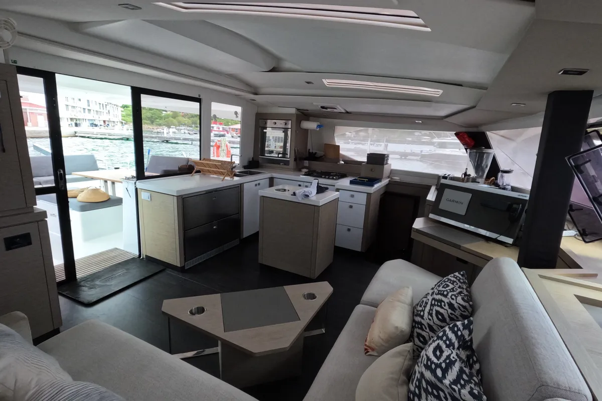 Salon of Champs-Elysees, a Fountaine Pajot Saona 47 catamaran at Road Town, British Virgin Islands