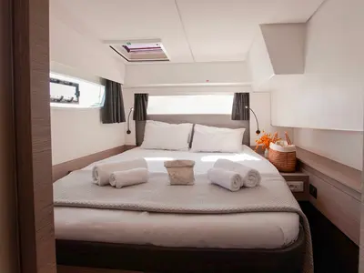 Cabin on Olympus - Green Wave, a Fountaine Pajot Elba 45 catamaran at Athens, Greece