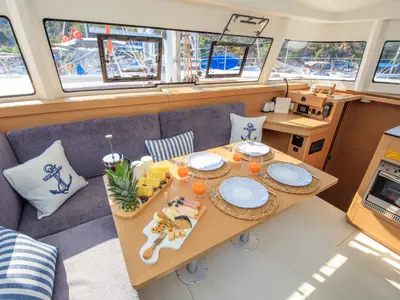 Salon of Lizzy, a Excess 11 - 4 + 1 + 1 cab. catamaran at Fethiye, Turkey