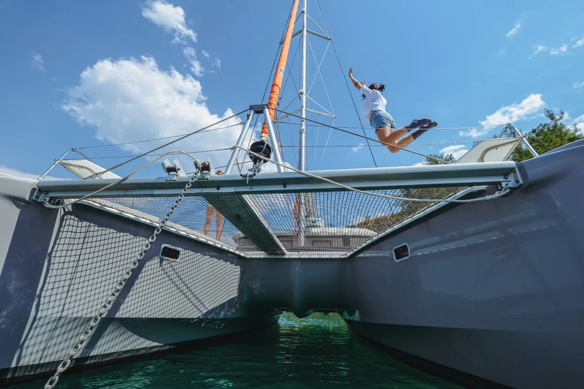 Exterior view of Lizzy, a Excess 11 - 4 + 1 + 1 cab. catamaran at Fethiye, Turkey
