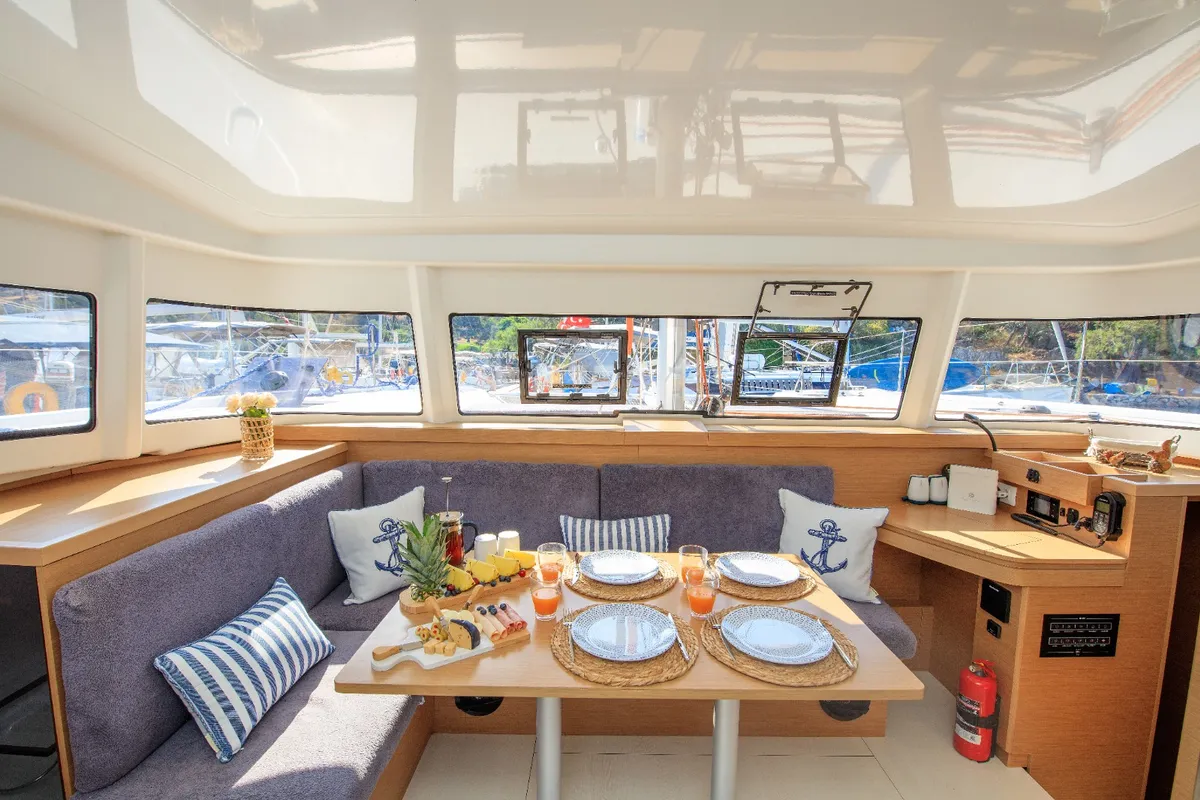 Salon of Lizzy, a Excess 11 - 4 + 1 + 1 cab. catamaran at Fethiye, Turkey