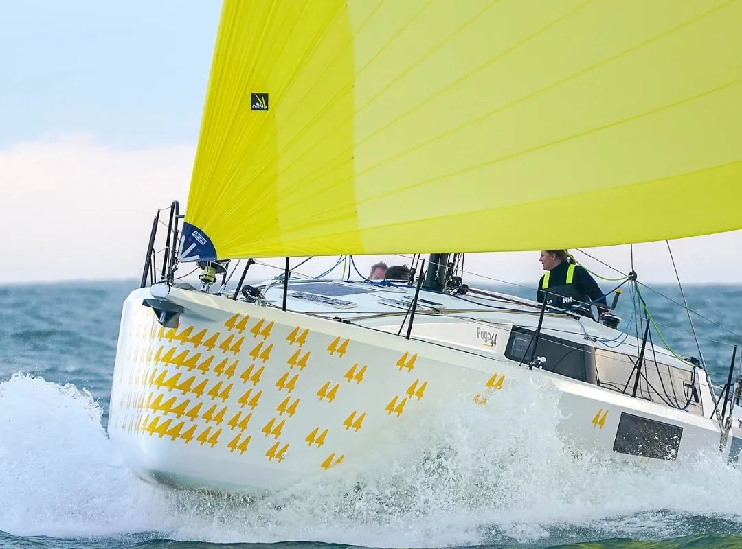 Exterior view of TOSTAKY, a Pogo 44 sailboat at La Trinité-sur-Mer, France