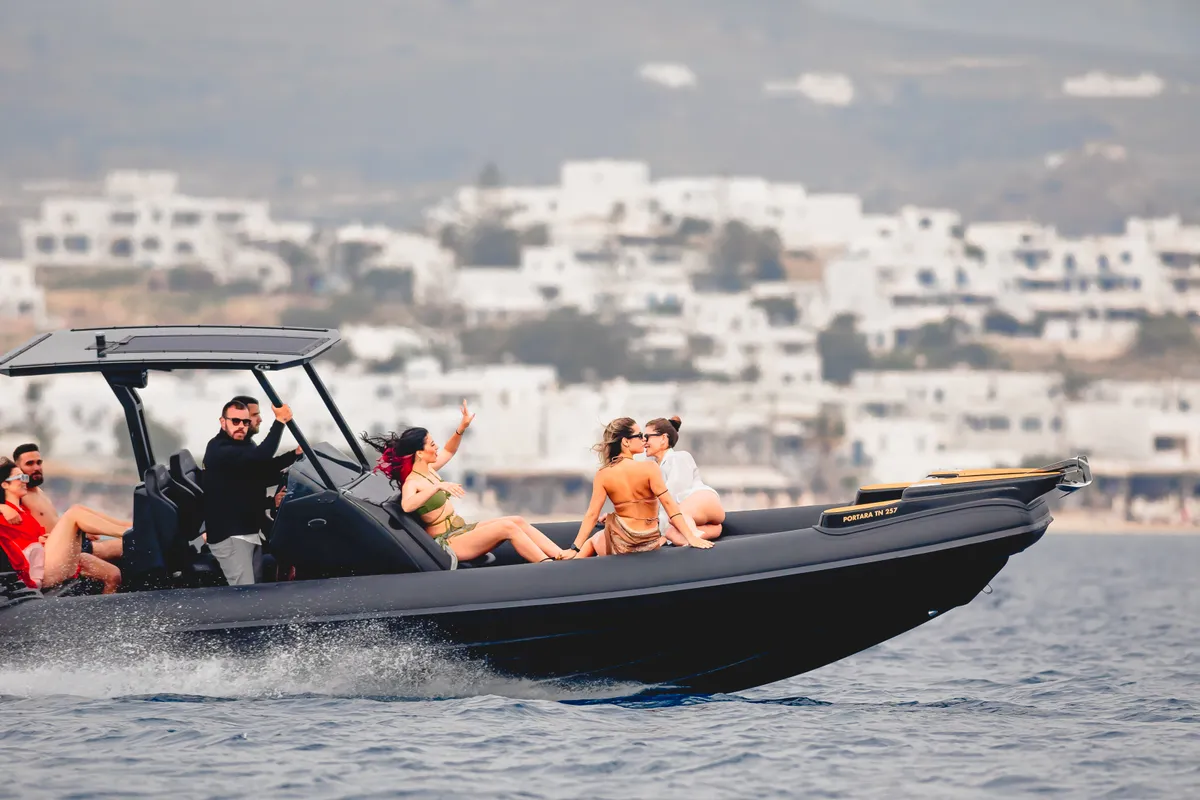 Portara, a Motorboat motorboat at Naxos, Greece