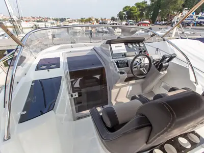 Cockpit of Cap Camarat 9,0 WA, a Jeanneau Cap Camarat 9.0 WA motorboat at Grad Pula, Croatia