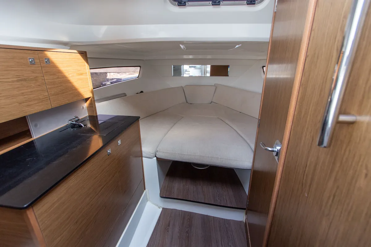 Cabin on Cap Camarat 9,0 WA, a Jeanneau Cap Camarat 9.0 WA motorboat at Grad Pula, Croatia
