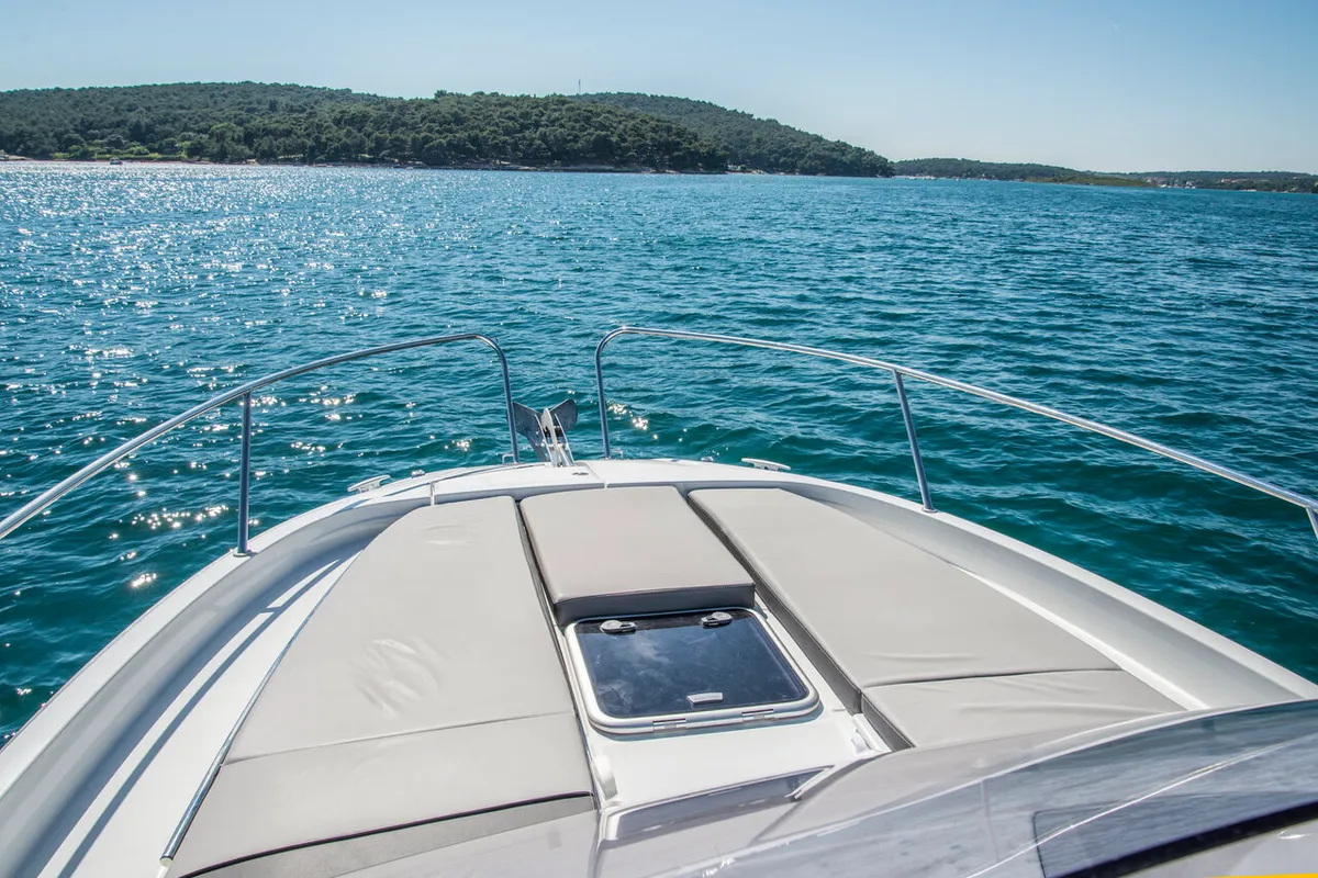 Deck of Cap Camarat 9,0 WA, a Jeanneau Cap Camarat 9.0 WA motorboat at Grad Pula, Croatia