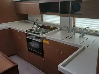Galley of ILIA, a Beneteau Oceanis 46.1 sailboat at Athens, Greece