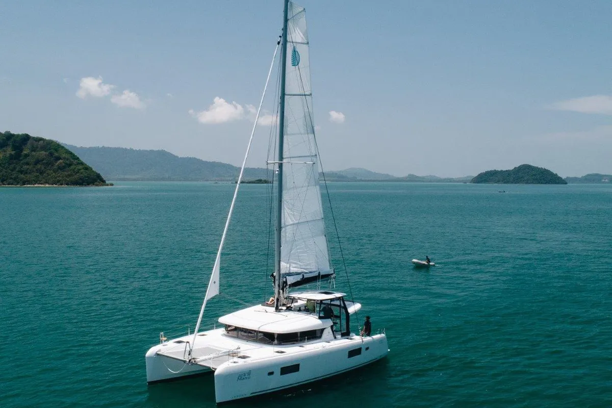 Exterior view of Mami, a Lagoon 42 catamaran at Mai Khao, Thailand