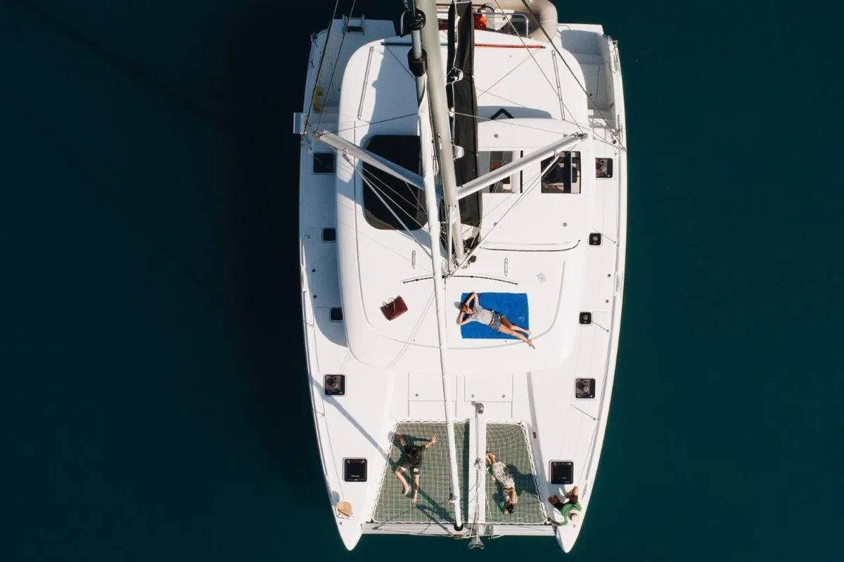 Exterior view of Mami, a Lagoon 42 catamaran at Mai Khao, Thailand