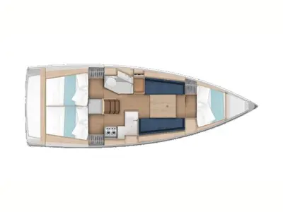 Floor plan of Senka, a Jeanneau Sun Odyssey 350 sailboat at Grad Cres, Croatia