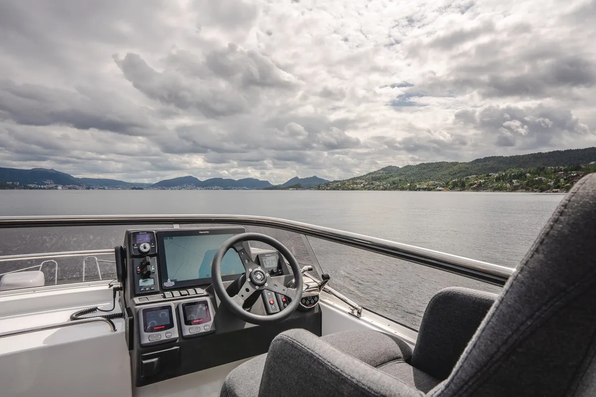 Cockpit of Sunset, a Viknes S40 Fly motor yacht at Općina Sukošan, Croatia