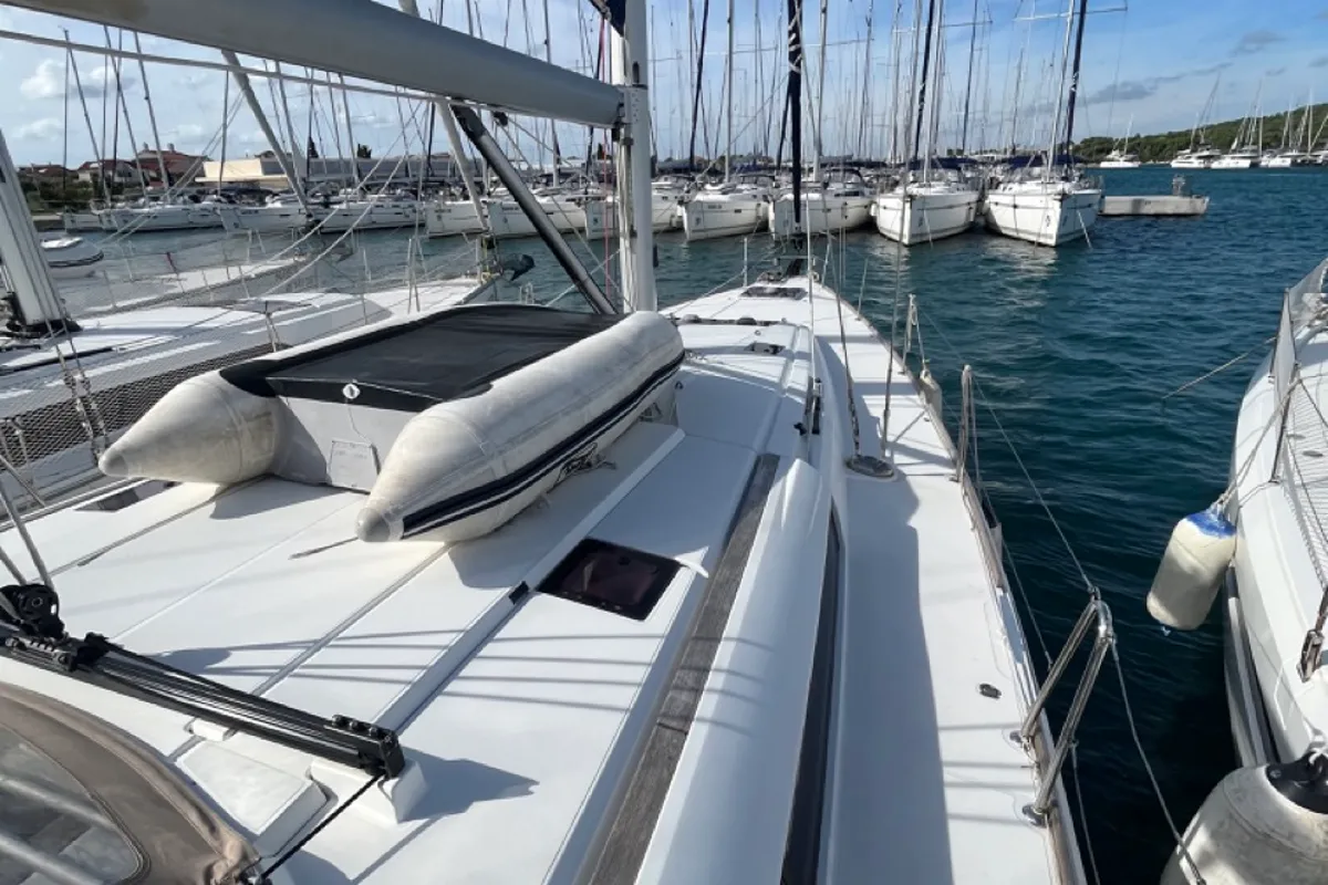 Deck of KATRINA, a Jeanneau Sun Odyssey 509 sailboat at Sukošan, Croatia