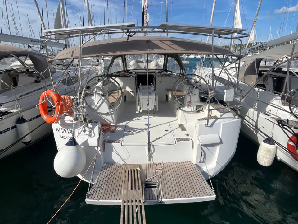 Cockpit of KATRINA, a Jeanneau Sun Odyssey 509 sailboat at Sukošan, Croatia