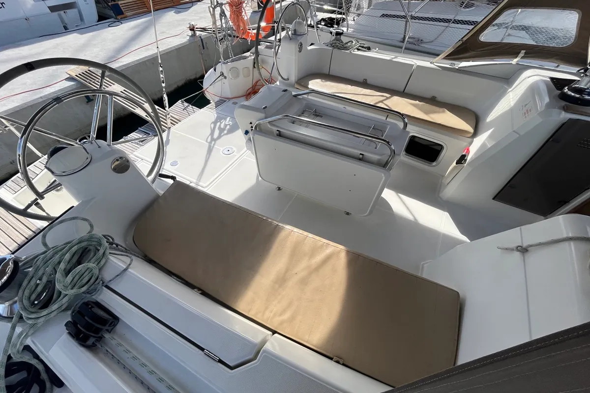 Cockpit of KATRINA, a Jeanneau Sun Odyssey 509 sailboat at Sukošan, Croatia