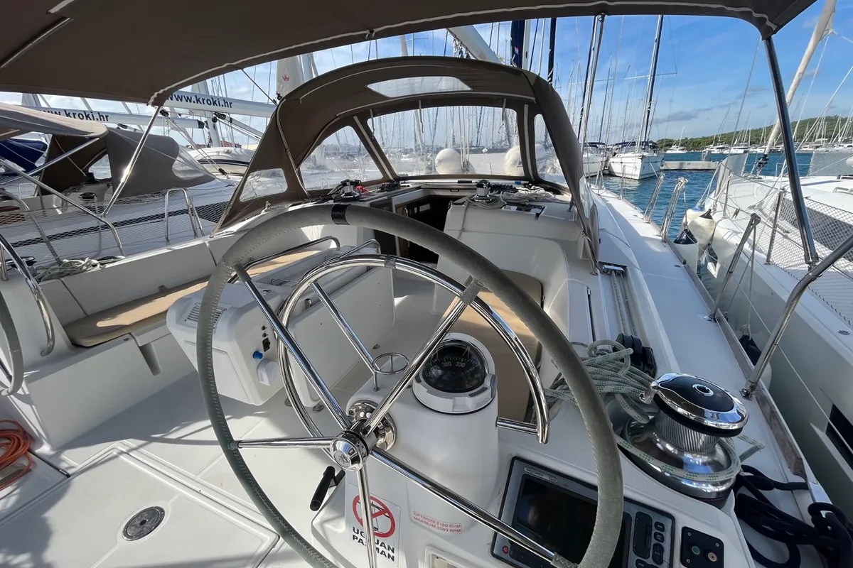 Cockpit of KATRINA, a Jeanneau Sun Odyssey 509 sailboat at Sukošan, Croatia